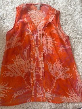 Banana Republic Orange Floral Sleeveless Tank Top